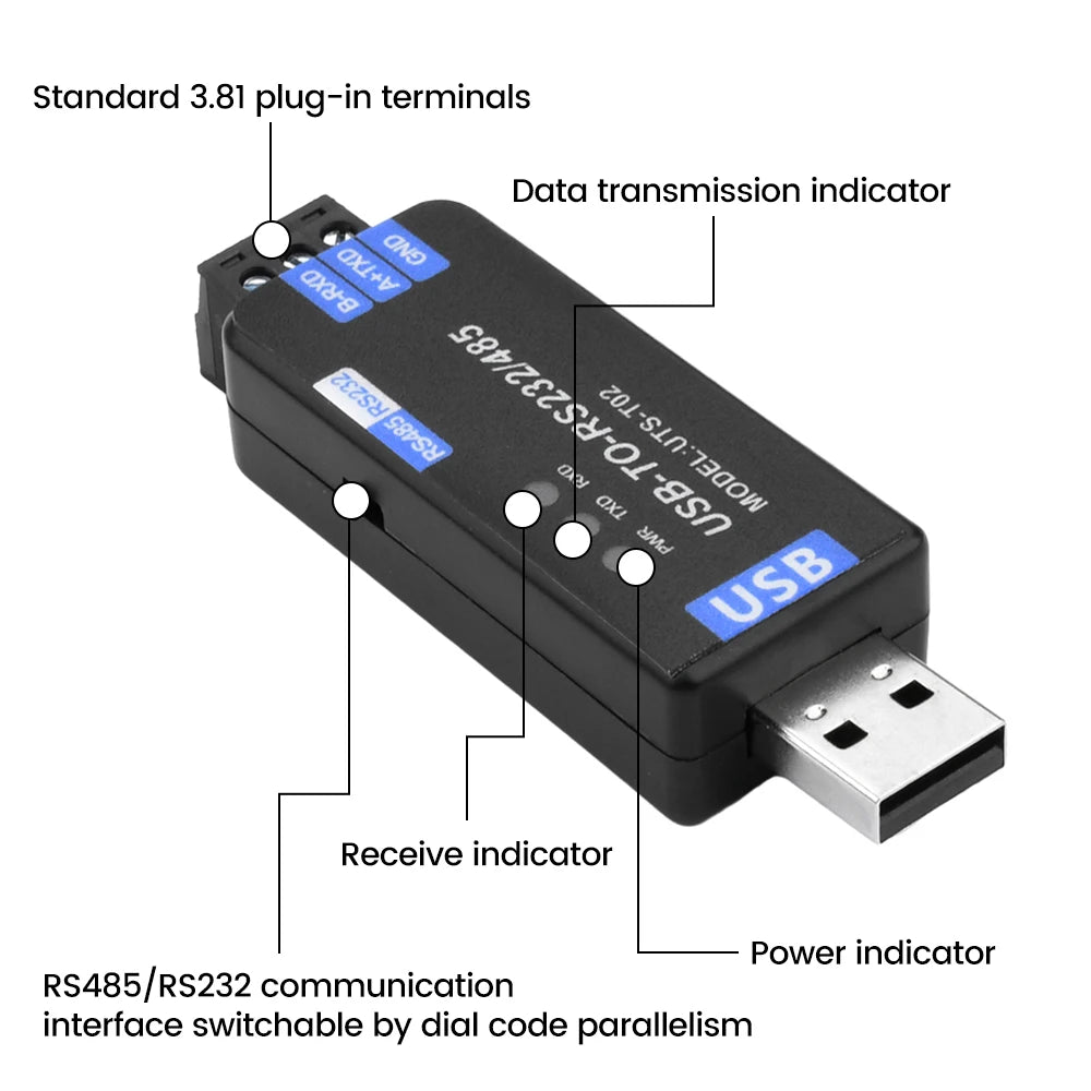 1/2/5PCS USB to RS485 RS232 Converter Module with CH343G Chip Plug and Play for Windows MacOS Linux Signal Conversion