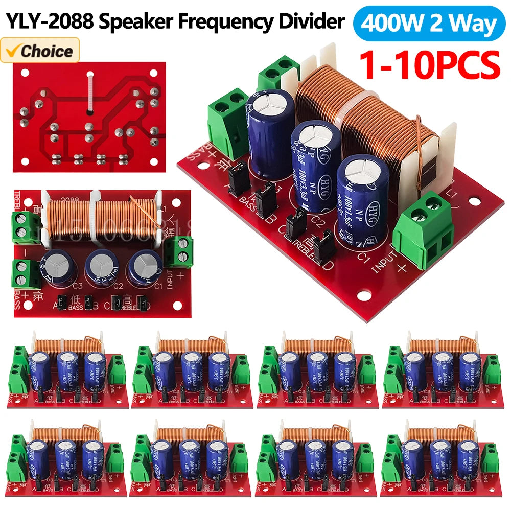 1-10PCS YLY-2088 400W Adjustable 2 Way Crossover Filters Module Audio Speaker Frequency Divider Full Range Treble Bass