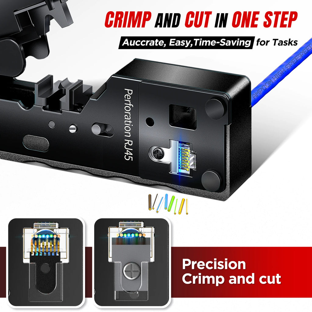 AMPCOM RJ45 Crimper CAT7 Crimping Tool for Pass Through RJ11 RJ45 Connector CAT6 CAT5E Modular Plugs With Wire Stripper Cutter