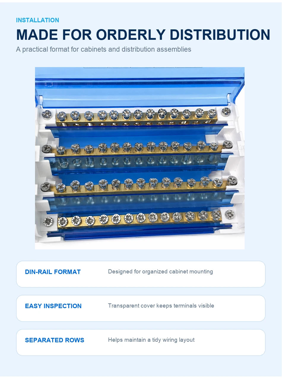 WKH-207/211/215/407/411/415 DIN Rail Distribution Block Multiple Input Output Screw Terminal Electrical Power Junction Box