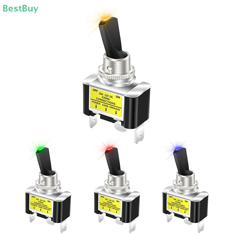 1PCS 30A 12V LED Toggle Switch Lighted Toggle Rocker Switch SPST ON Off 2 Position 3Pin For Automotive Car Aircraft