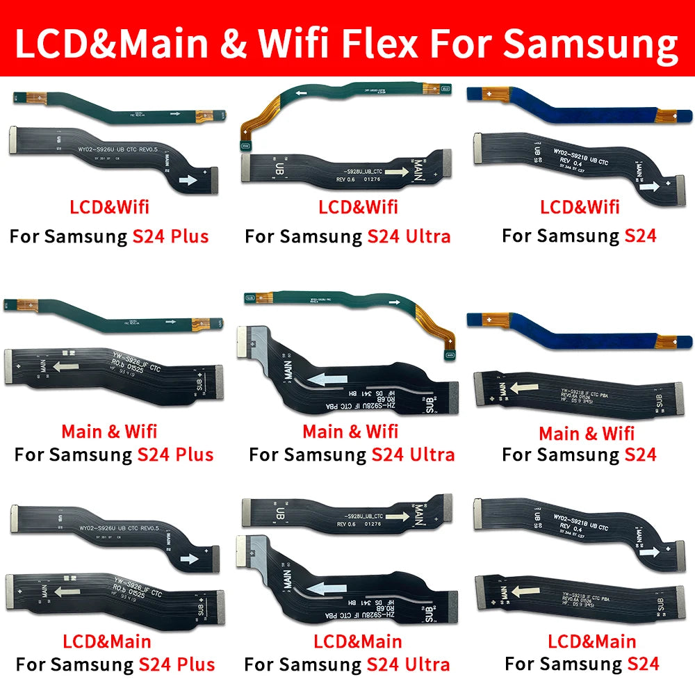 50Pcs，NEW Main FPC LCD Display Connect Wi-Fi Signal Antenna USB Mainboard Flex Cable Ribbon For Samsung S24 S24 Plus S24 Ultra