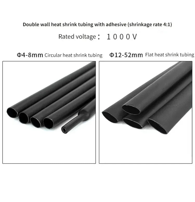 1M/5M 4:1 Black Heat Shrink Tube With Glue Thermoretractile Heat Shrinkable Tubing Dual Wall 4 6 8 12 16 18 20 24 32 36 40 52 72