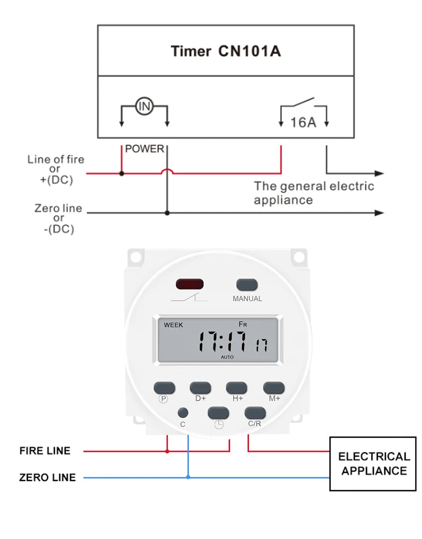 CN101A Digital Microcomputer 7Days Weekly Programmer Electronic Timer Switch 220V Time Relay with Countdown 12V DC for Light Fan