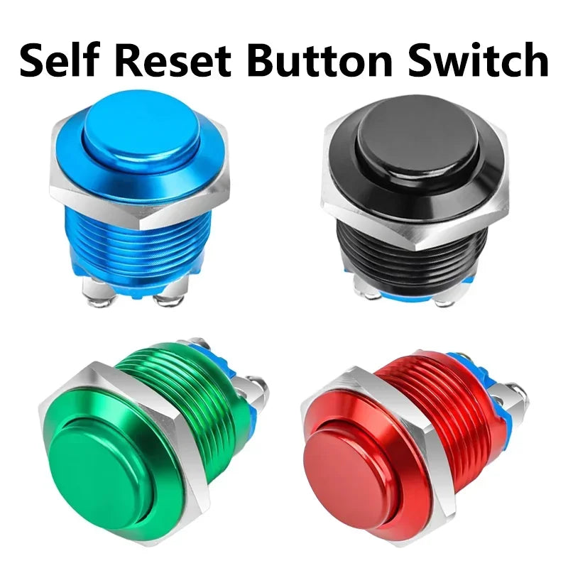 2/5/10Pcs Waterproof IP67 16mm Round Metal Switch Self-reset ON-OFF Momentary Push Button Switch