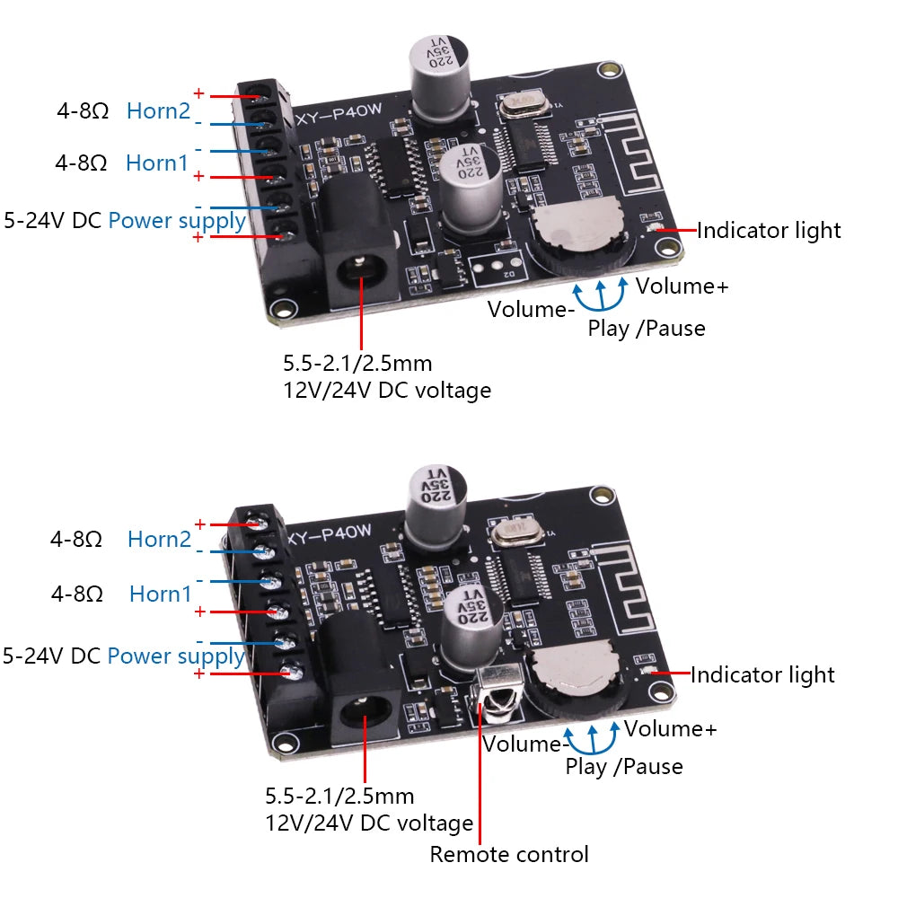 30W 40W Stereo Bluetooth Receiver Power Amplifier Dual-Channel Board 12V 24V High Power Digital Module for DIY XY-P40W