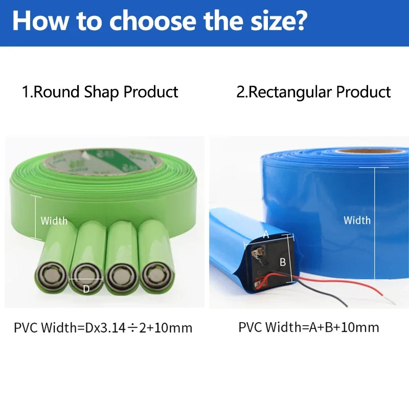 3/5M Transparent/Blue 7mm~150mm PVC Heat Shrink Tube 18650 Lithium Battery Pack Insulated Film Wrap Case Protector Cable Sleeve