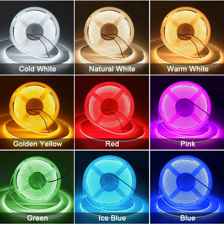 1M 5M 8M 10M 24V COB Led Strip Light Warm White Red Green Ice Blue Pink Golden Yellow Led Tape Adhesive Decor Lighting For Room