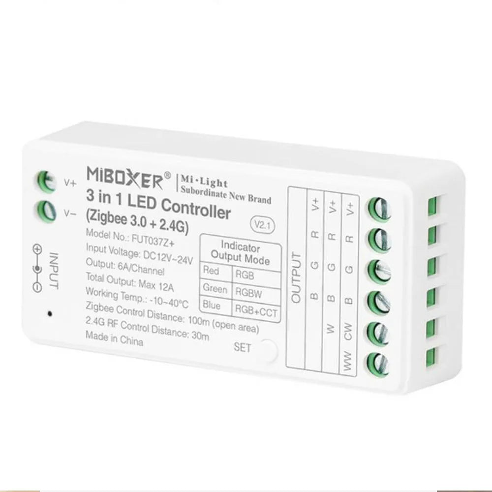 ZL5 FUT089Z Miboxer Zigbee 3.0+2.4G 5 in 1 LED Strip Controller For Single Color/Dual White/RGB/RGBW/RGB+CCT 2.4G Remote Control