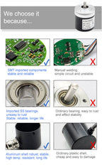 AUCHTEL 44mm IP67 Incremental Encoder 6mm Shaft Rotary Switch AB 2 Phases 10-1024-2500-3600 360 400 500 PPR 5-24VDC