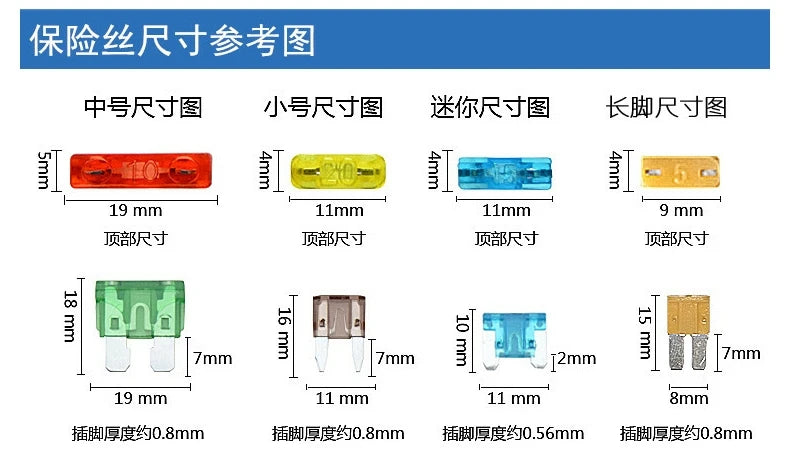 100/50/10pcs Miniature M2 Small Medium Car Fuses Automotive Blade Type Fuse 1A 2A 3A 5A 7.5A 10A 15A 20A 25A 30A 35A 40A 50A