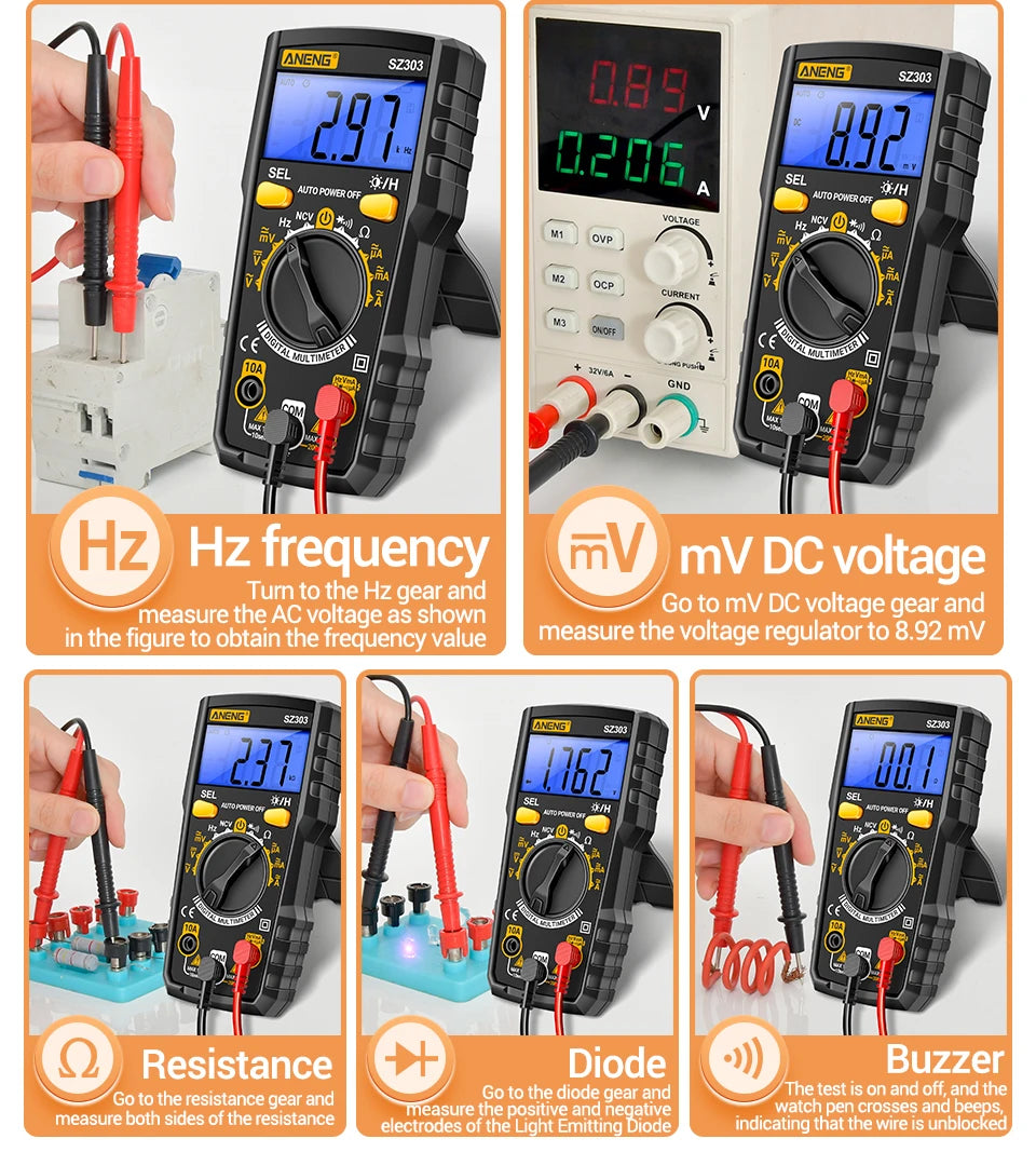ANENG SZ303 Smart Digital Multimeter 1999 Count Professional AC/DC Voltage Current Electrical Data Retention High Precision Tool