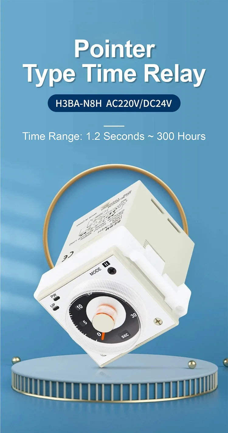 H3BA-N8H Industrial Timer Relay Solid State Time Delay Relay 1.2s‑300h AC 220V DC 24V Adjustable Analog Panel Mount Timer
