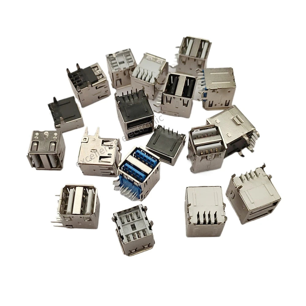 5/10Pcs Double USB Type A Female Solder Jacks Connector PCB Socket USB-A Type 90 Degrees / 180 Degrees Adapter