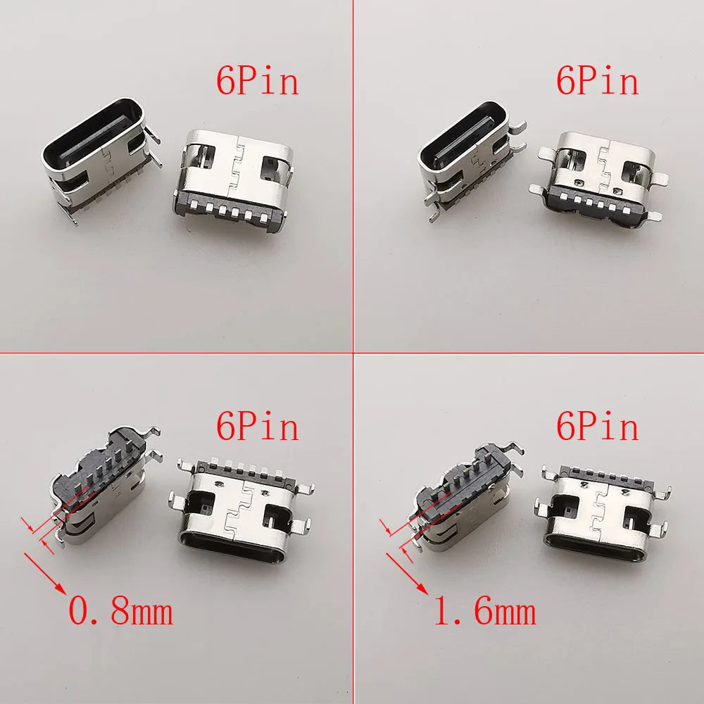 1Box Type-C USB Charging Dock Connectors 6 Pin 16 Pin USB-C Female Jack SMD DIP PCB Soldering DIY Repair Type C Socket Adapter