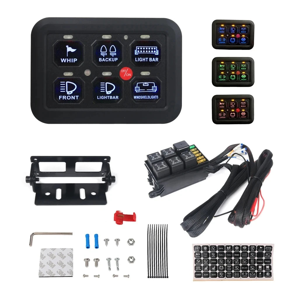 12V LED 6 Gang Switch Panel 600W-1200W Circuit Control Relay System Box Slim Touch Control Panel for Boat Jeep UTV Caravan