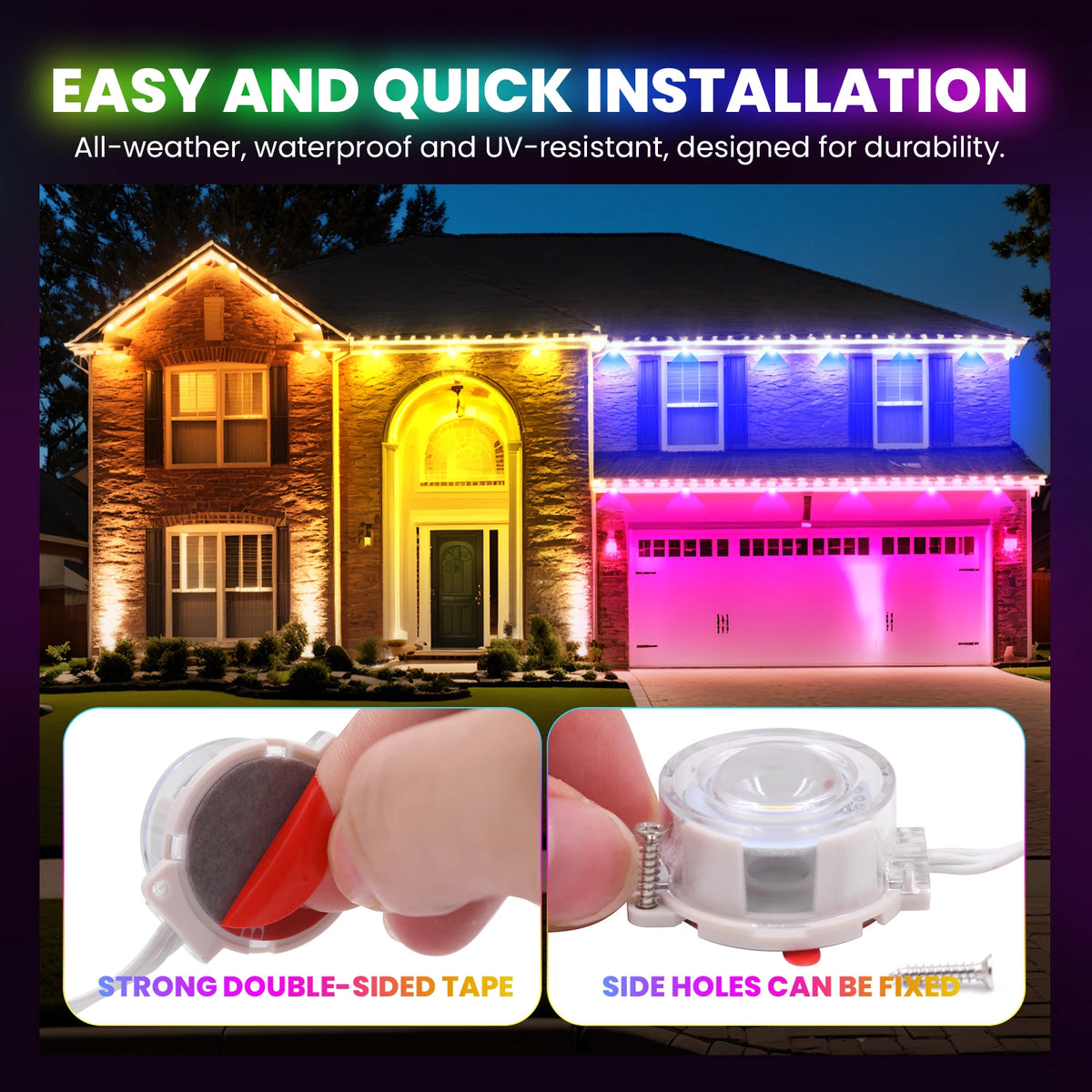 150M 90M 60M 15M Smart RGB Eave Lights IP67 Waterproof APP&Remote Control Timer Dimmable LED String Lights Home Christmas Decor