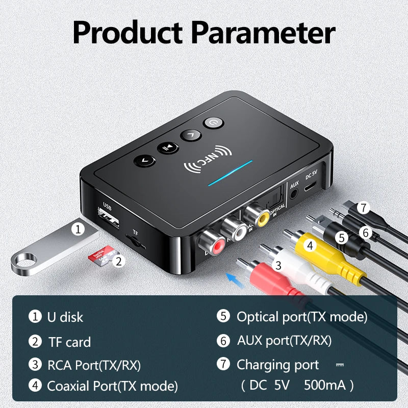 Bluetooth 5.0 Receiver Transmitter FM Stereo AUX 3.5mm Jack RCA Optical Wireless Audio Adapter Remote Control For TV  Car Kit