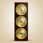 Triple Dial Wall Mounted Barometer Wooden Base Analog Weather Station for Home Office Gift Idea