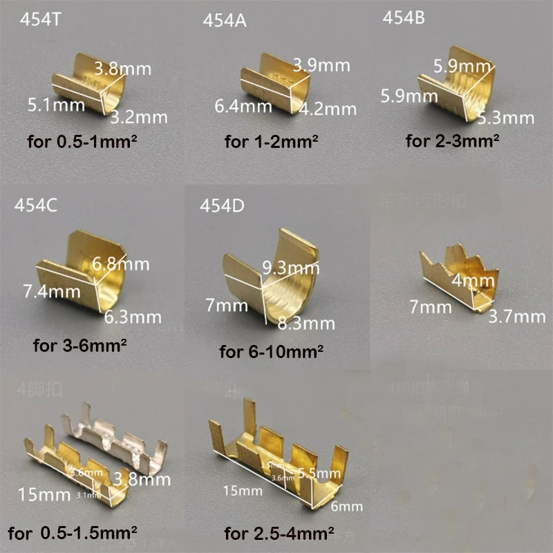 100/200/500/Pcs  U-Shaped Copper Wire Crimps H62 Brass Wire Buckle  Fascia Butt Terminal Quick Connect 454TABC 452 453 0.2-10mm2