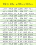 A B C D E 3216 3528 6032 7343 SMD Tantalum Capacitor Assortment Kit 1UF 2.2UF 4.7UF 10UF 22UF 33UF 47UF 100UF 220uF 330UF 470UF
