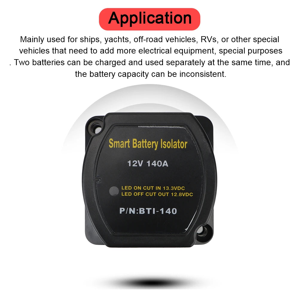Relay VSR for Camper Car Smart Battery Isolator 12V 140A Voltage Sensitive Split Charge