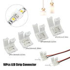 10Pcs LED Strip Connector 8MM 10MM 2Pin 3Pin 4Pin 3528 5050 RGB Single Color Solderless PCB Board Wire Free Welding Connectors