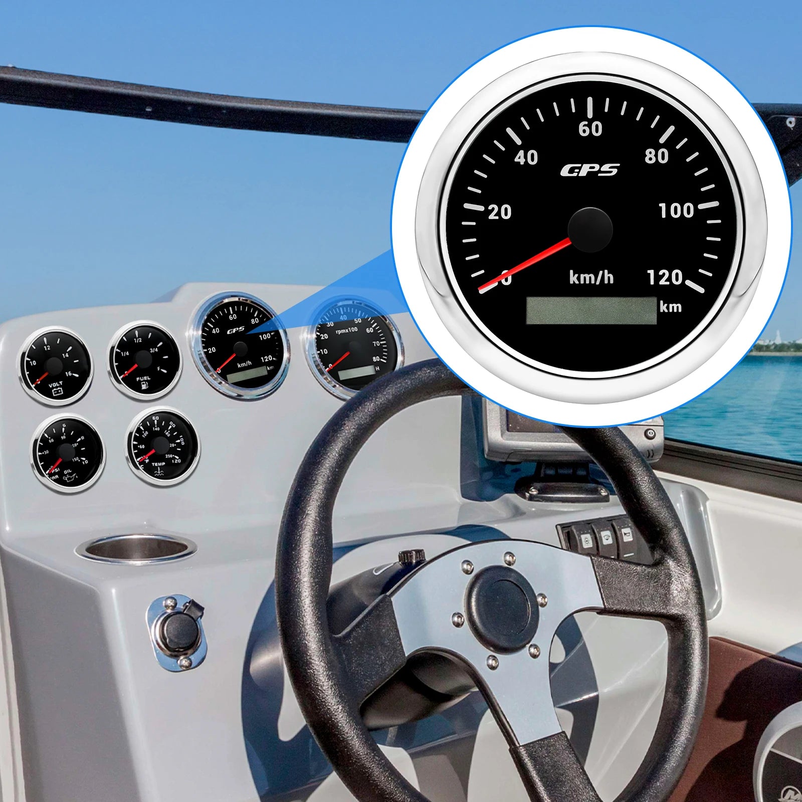 60/120/200KMH 85MM GPS Speedometer Gauge 7 Color Light with GPS Antenna Waterproof Motorcycle Boat Car Truck Speed Gauge Meter