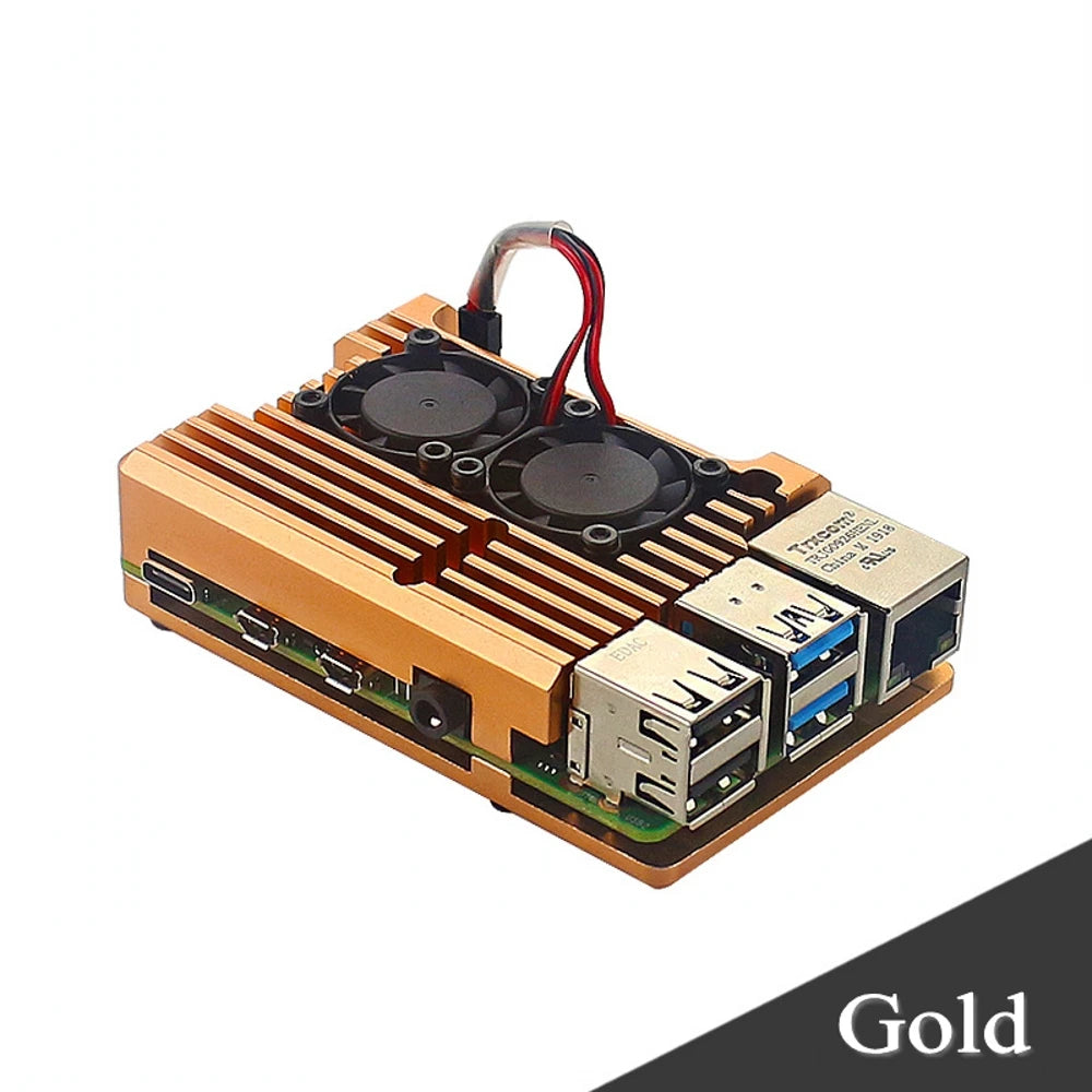 For Raspberry Pi 4 Model B Aluminum Case Dual Fan Metal Shell with Two Fan Heat Sinks Passive Cooling for Raspberry Pi 4B