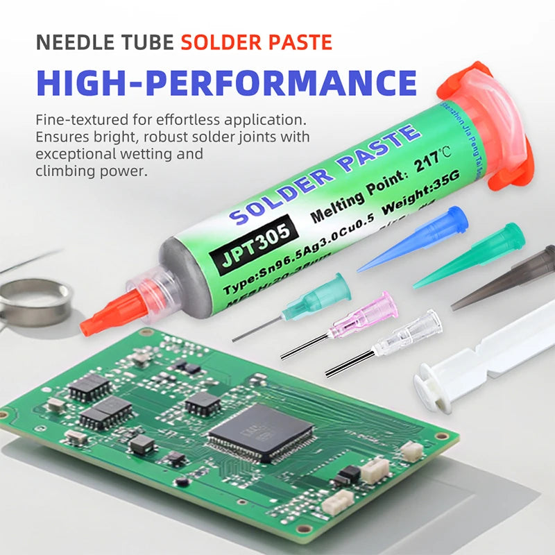 217℃ Lead Free High-Temperature Solder Paste Sn96.5Ag3.0Cu0.5 Melting Point: Enhanced Conductivity of Needle Tube