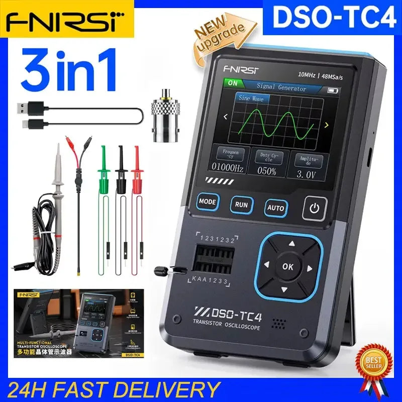 FNIRSI DSO-TC4/DSO-TC3  3 in 1 Digital Oscilloscope 10MHz 48Ms/s Transistor Tester Electronics Component Tester USB Charger Tool