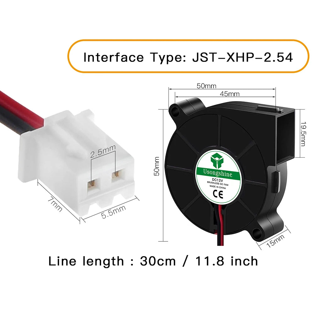 1 Pcs 4020/5015 Blower Turbo Cooling Fan Brushless DC 5V&12V&24V 3D Printer With 2Pin Dupont Wire Cooler 30cm Wire for J-head