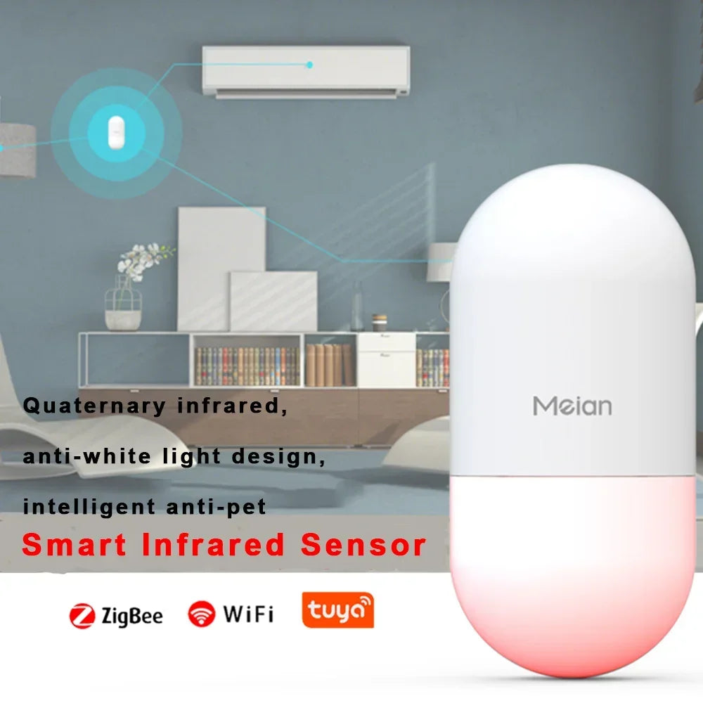 Meian Tuya Zigbee 12m Human Motion Sensor Smart Home Anti Pet PIR Motion Sensor Detector Alarm Security Smart Life APP