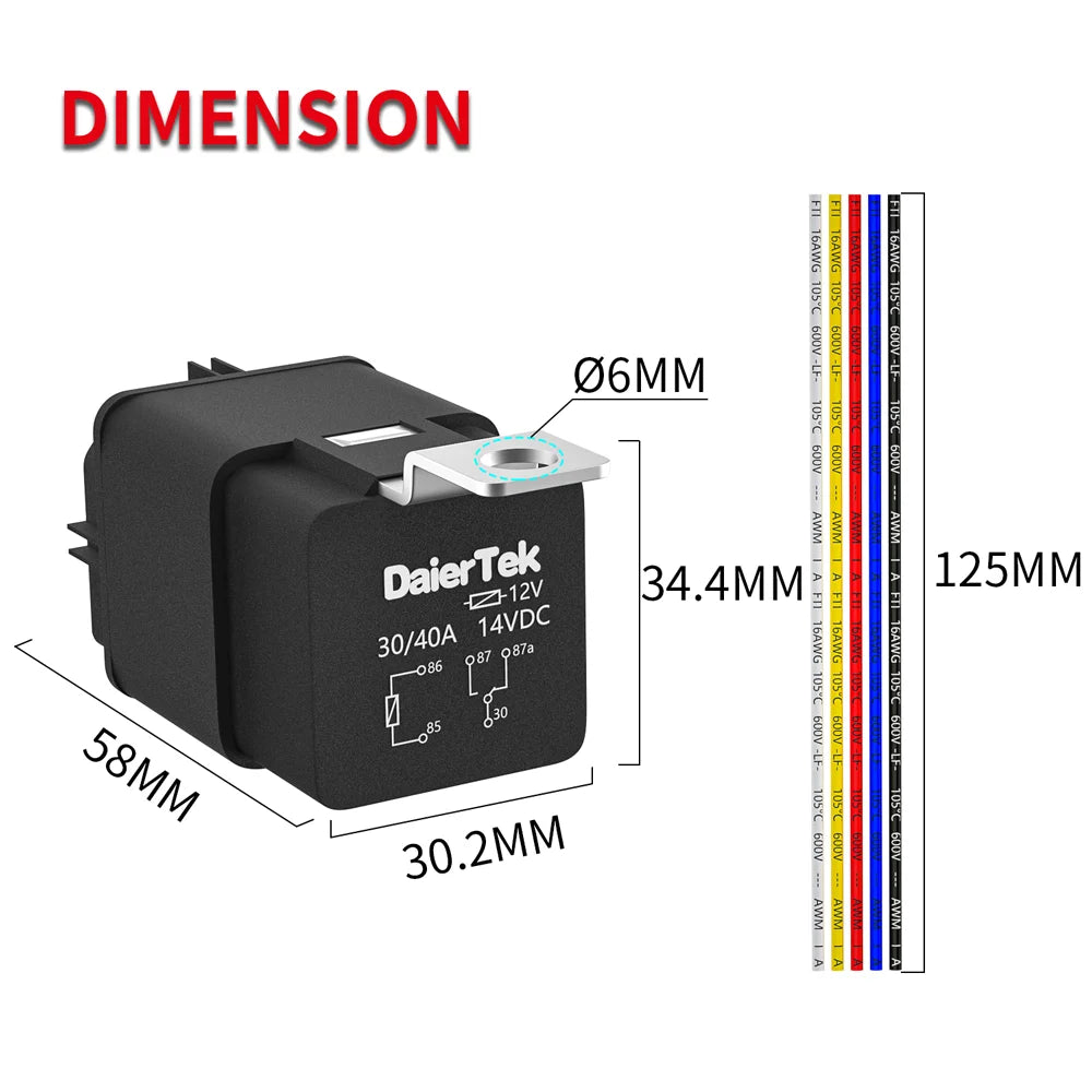 12V Relay with Harness Waterproof Relay 12V 30/40 AMP 5 Pin SPDT 14 AWG DC 12 Volt Relay Socket Kit Bosch Style for Automotive