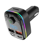 Car Bluetooth 5.0 FM Transmitter Type-C Dual USB Ambient Player Handsfree MP3 Type-C Wireless Light PD QC3.0 Car Charger Adapter