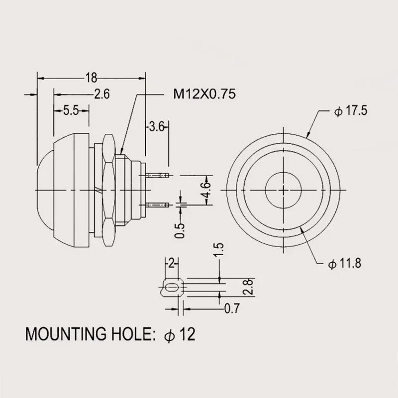 5/20PCS 12mm Momentary Push Button Switch ON OFF PBS-33B Self Reset Mini Round Switch With Wire 2Pin 1A DC12V