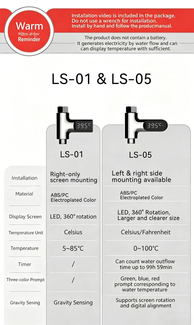 Universal Shower Head Hot Tub Water Temperature Monitor Electricity LED Display Bathing Temperature Meter Bathroom Accessories
