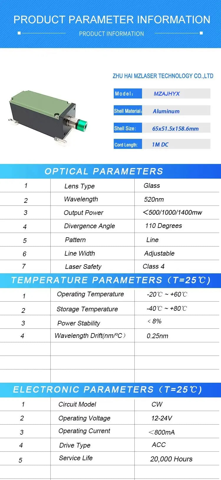 Adjustable Focusing 520nm 500mw 1W 1.4W Green Line 110 DEG Long Service Life Aviation Plug Laser Diode Module Industrial Grade