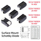50/100/500Pcs SMA SS14/1N5819/1A SS24/1N5822/2A SS34/1N5822/3A SS54/1N5824/5A 40V DO-214AC Surface Mount Schottky Diode