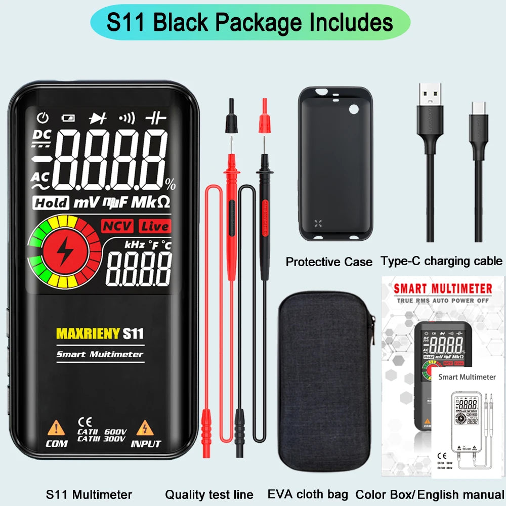 Smart Digital Multimeter USB Rechargeable True RMS EBTN DC AC Voltage Capacitance Ohm Diode NCV Hz Live WireTester