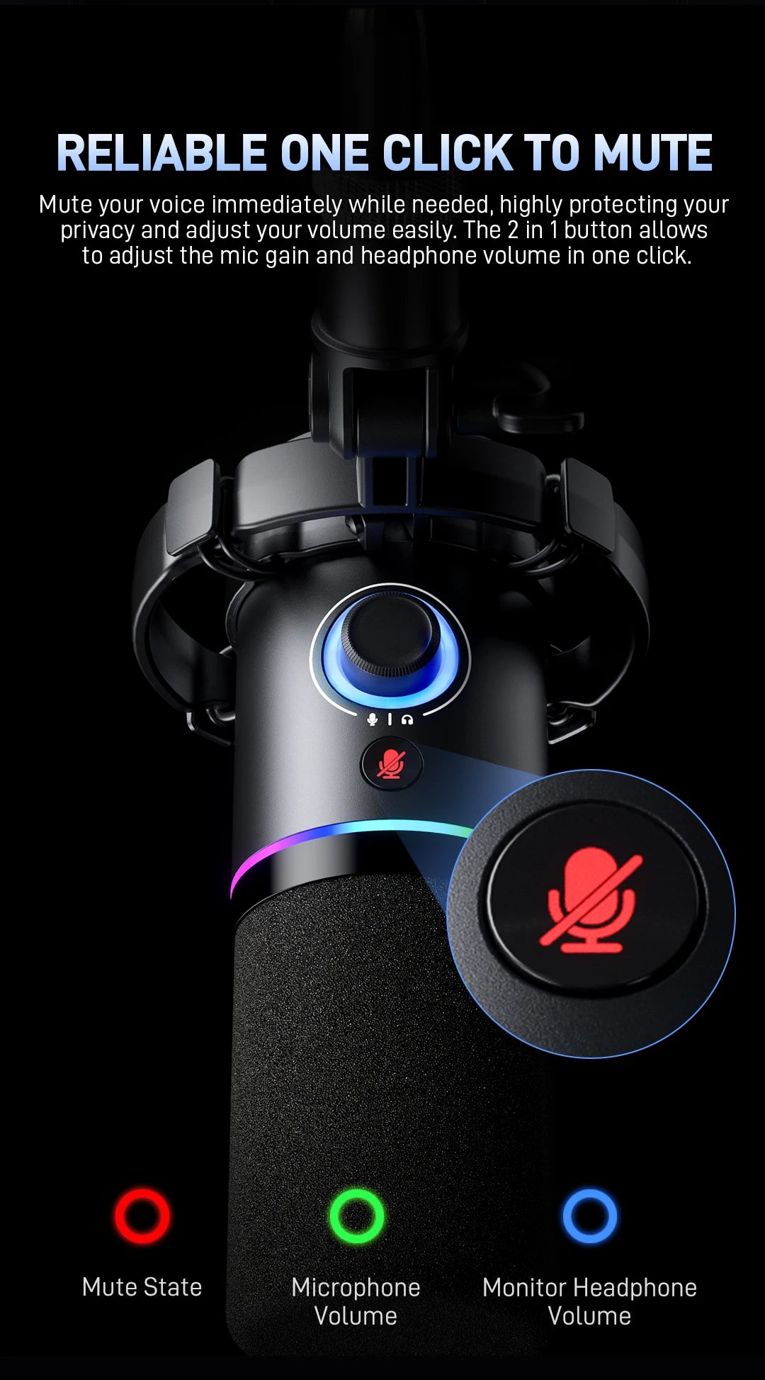 MAONO PD200X XLR/USB Dynamic Microphone for PC RGB Gaming Streaming Microphone with MAONO Link Software Mute Gain Knob Volume Control and Headphone Jack for Streaming Podcasting Recording Gaming Video