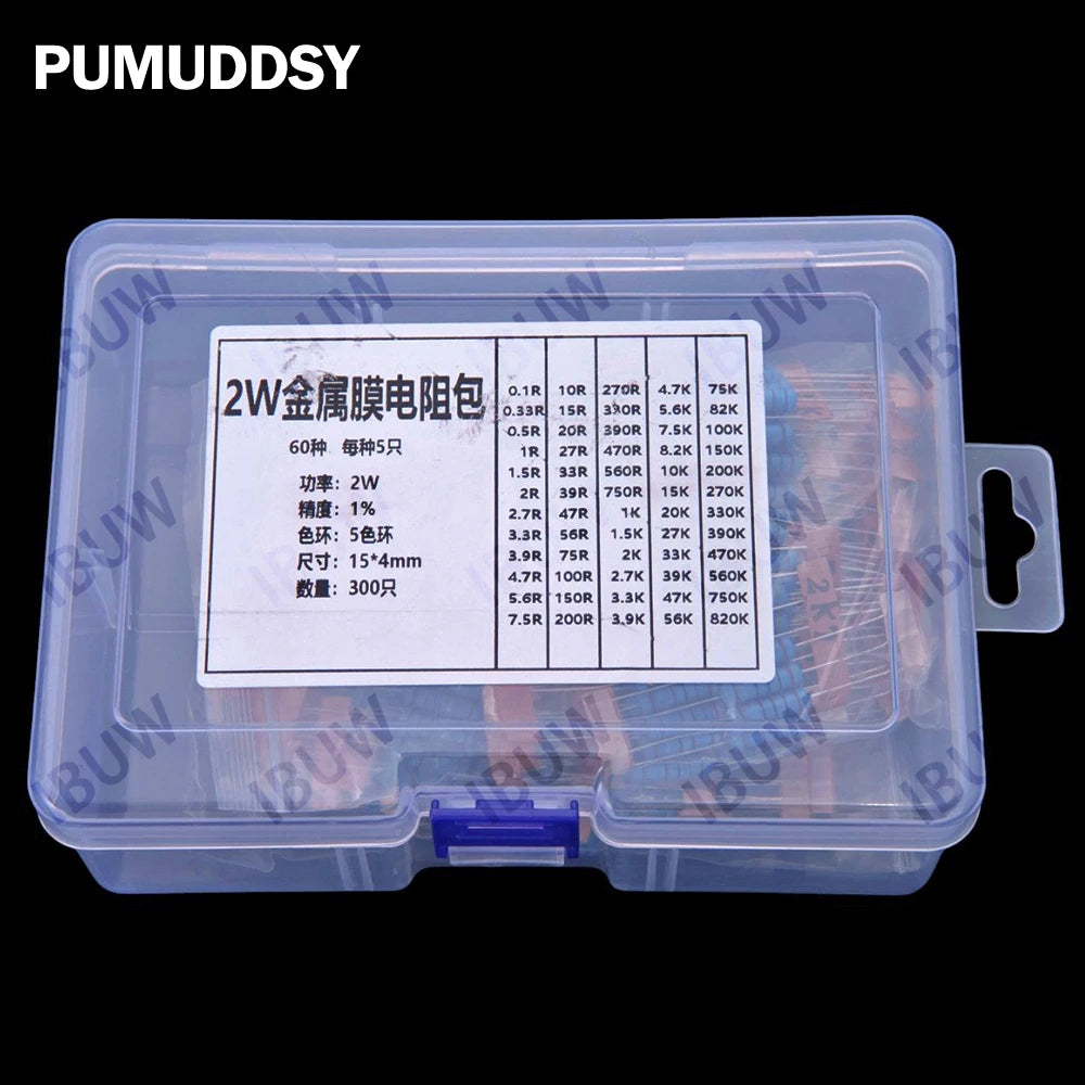 60Values 0.1R 100R 200R 1/2W 1W 2W 3W 1% Metal film resistors kit dip  300R 1K 2K 3K Resistor