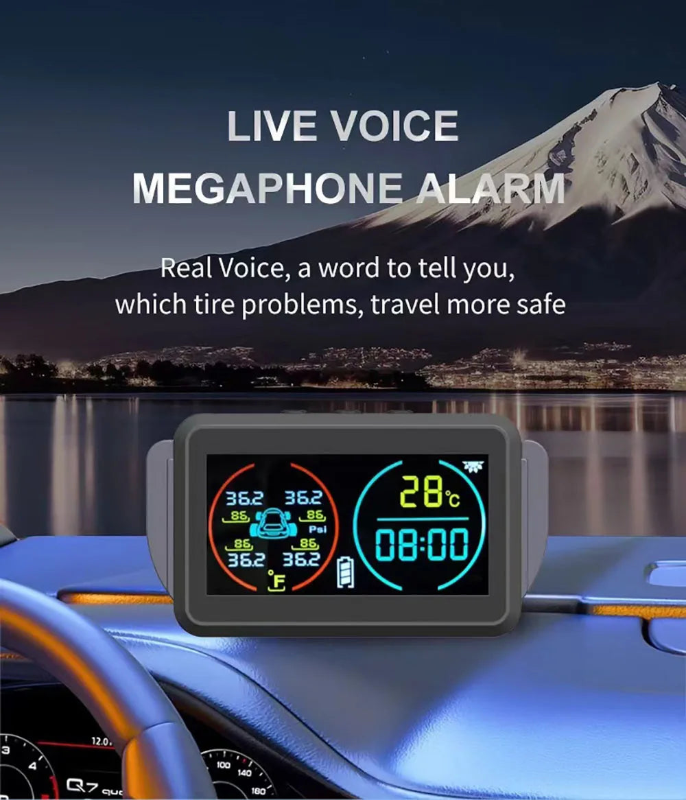 Smart Solar Power TPMS Car Tire Pressure Monitoring System Alarm Tyre Air Pressure Meter Gauge Temperature Warning 4 Sensors