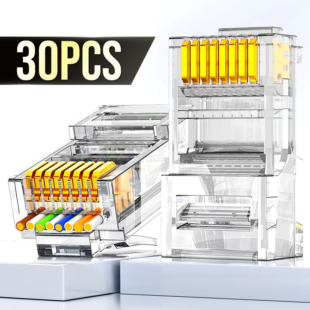 AMPCOM CAT5E RJ45 Connector Pass Through 8P8C Modular Ethernet Cable RJ 45 Ends Ethernet Cable Crimp Connectors UTP Network Plug