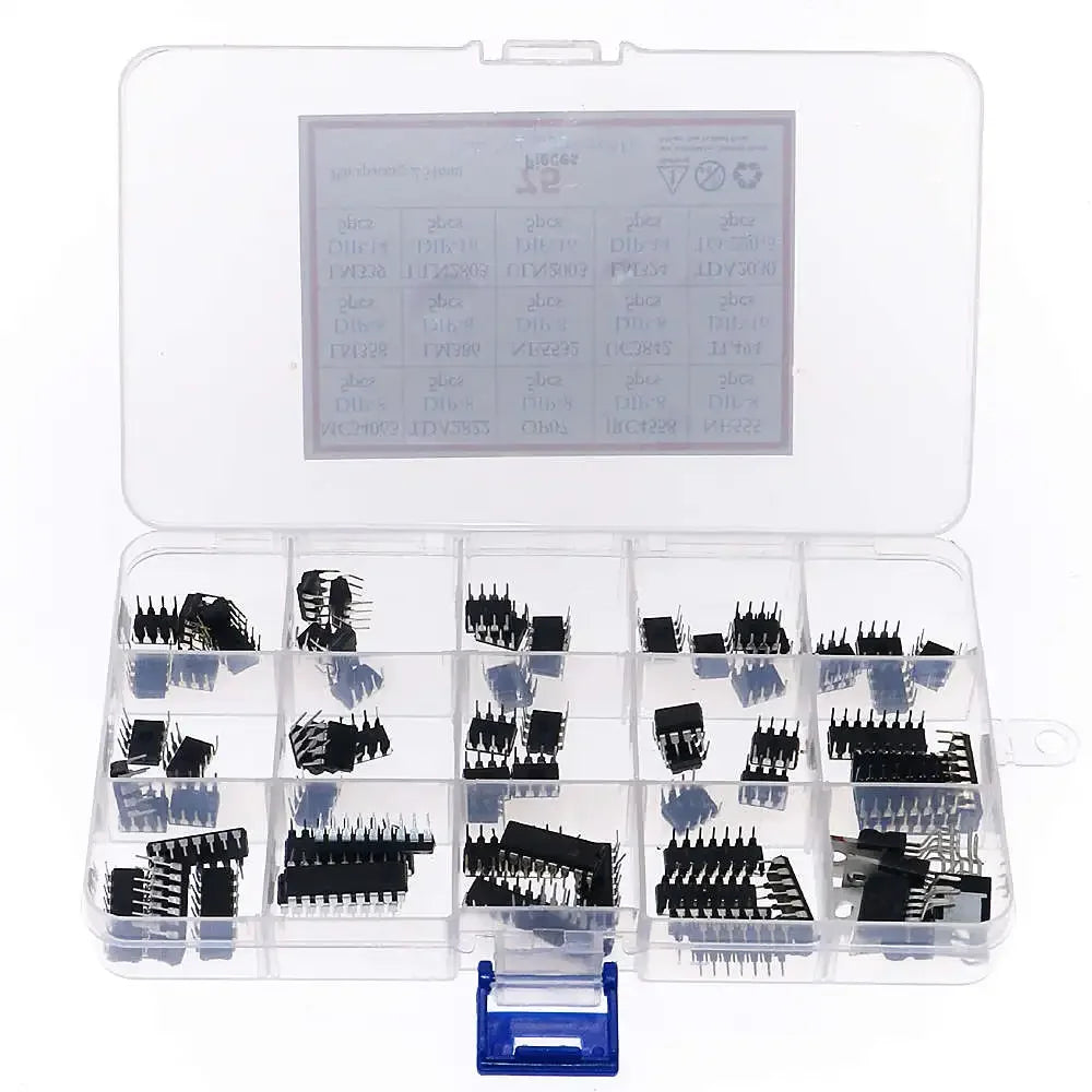75pcs 15Value in Common use DIP kit LM358 LM386 ULN2003 LM324 NE555 MC34063 TDA2822 JRC4558 OP07 TDA2030 ULN2803 LM339 NE5532