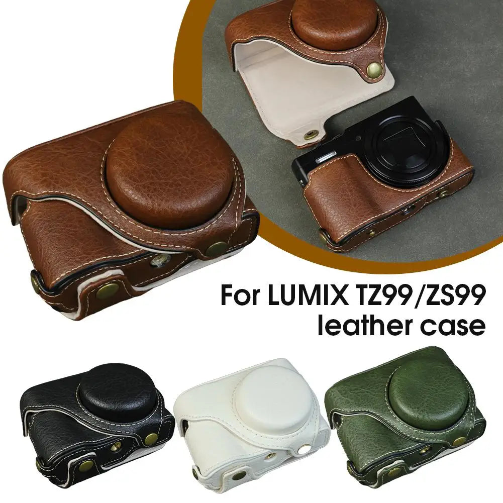 Handmade Leather Case for Panasonic Lumix TZ99 ZS99 Camera Carrying Bag with Adjustable Shoulder Strap