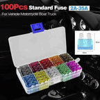 50/100Pcs Car Fuses Kit Assorted Auto Truck Standard Blade Fuse Assortment 2A 3A 5A 7.5A 10A 15A 20A 25A 30A 35A Auto Fuse
