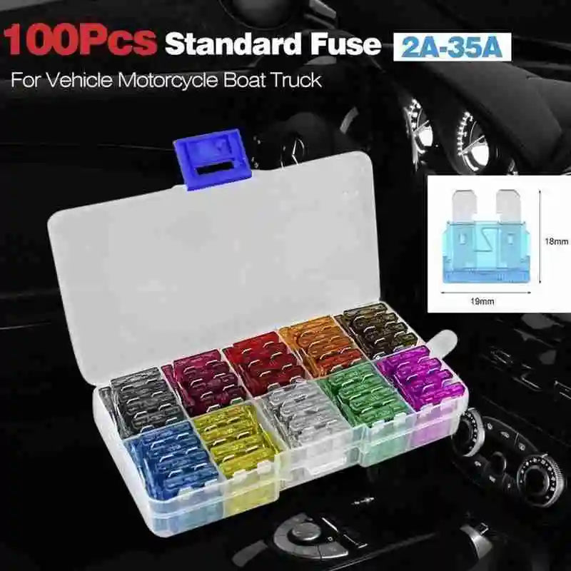 50/100Pcs Car Fuses Kit Assorted Auto Truck Standard Blade Fuse Assortment 2A 3A 5A 7.5A 10A 15A 20A 25A 30A 35A Auto Fuse