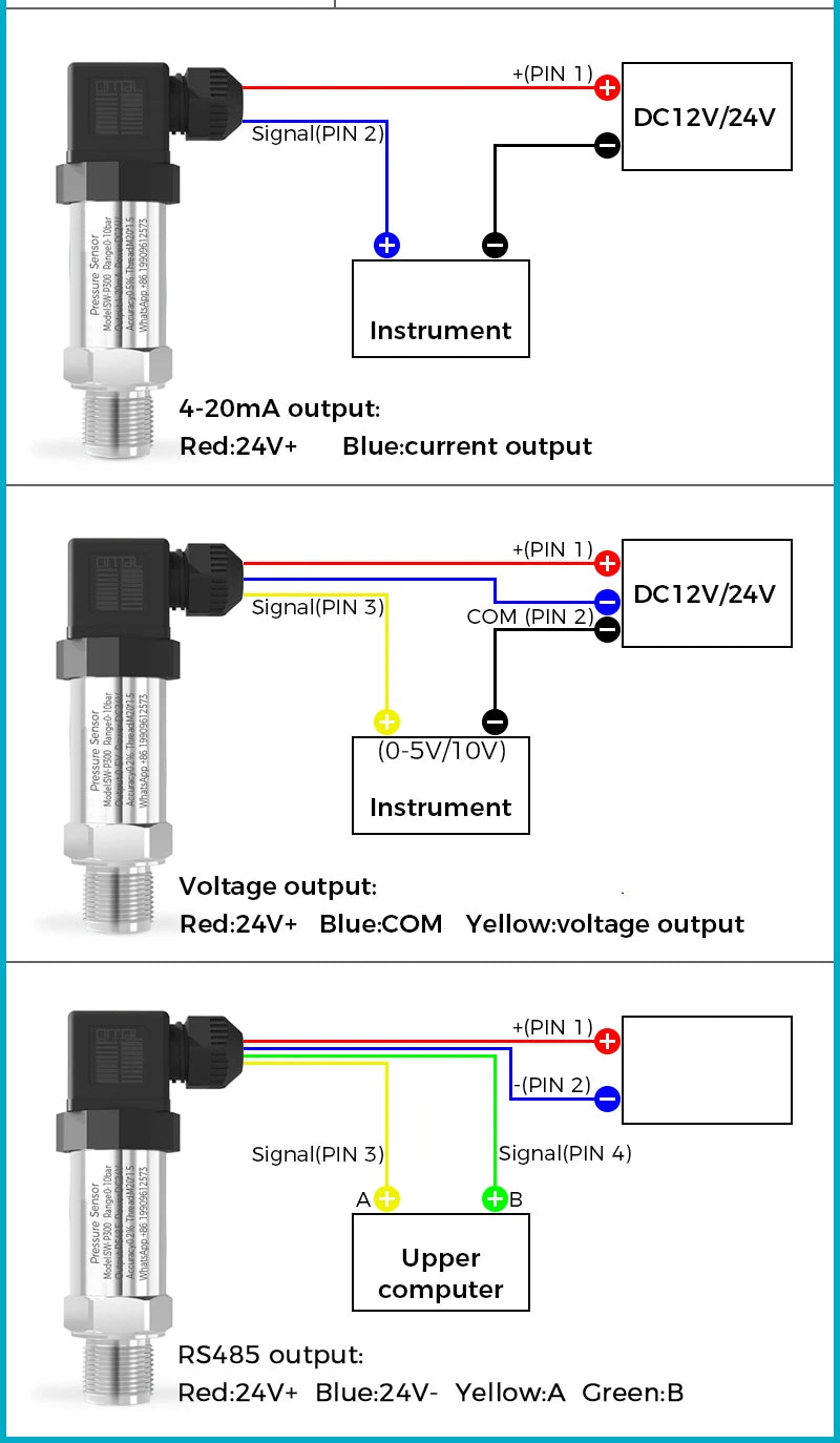 Pressure Transducer 4 20mA Water Gas Oil Liquid Pressure Sensor -1-0-1000bar 24VDC Positive Negative Vacuum Pressure Transmitter