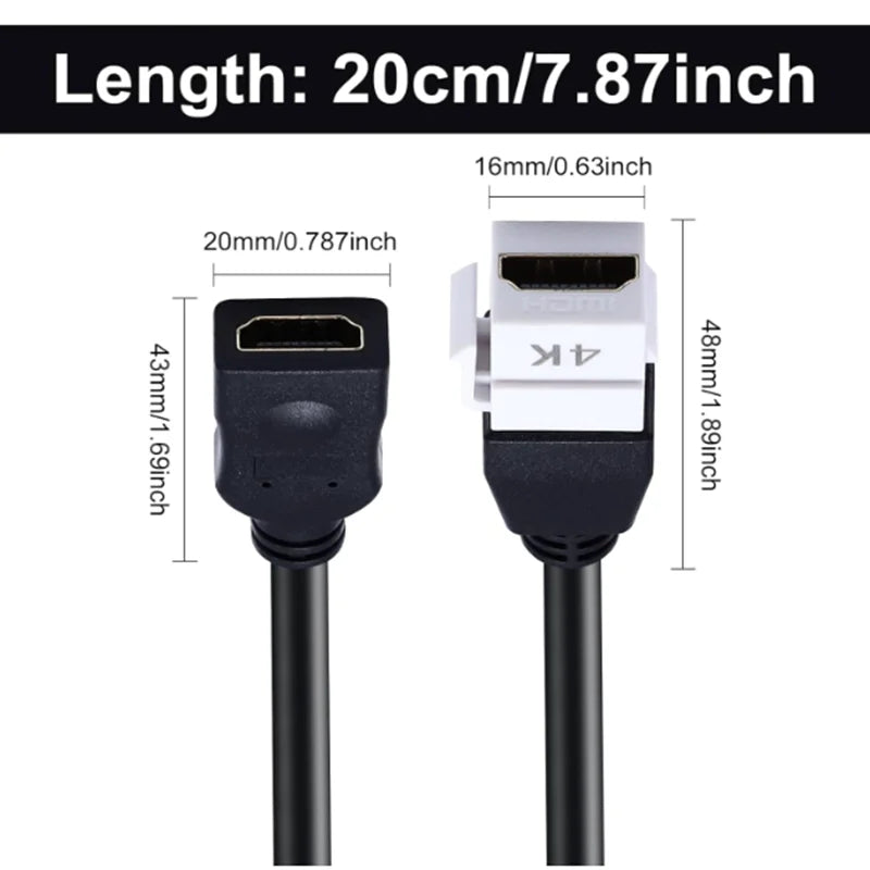 0.2m 4K 8K HDMI Compatible Female to Female Keystone Wall Plug-in Card Buckle Direct insertion Panel Connection Cable